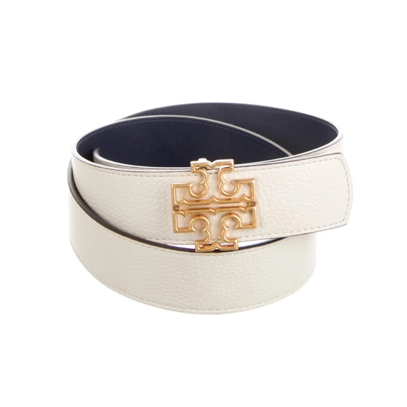 Tory Burch Britton Reversible Belt Ivory / Navy - Picture 1 of 3